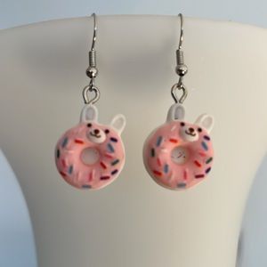 Pink Donut Kitty Cat Dangle Earrings